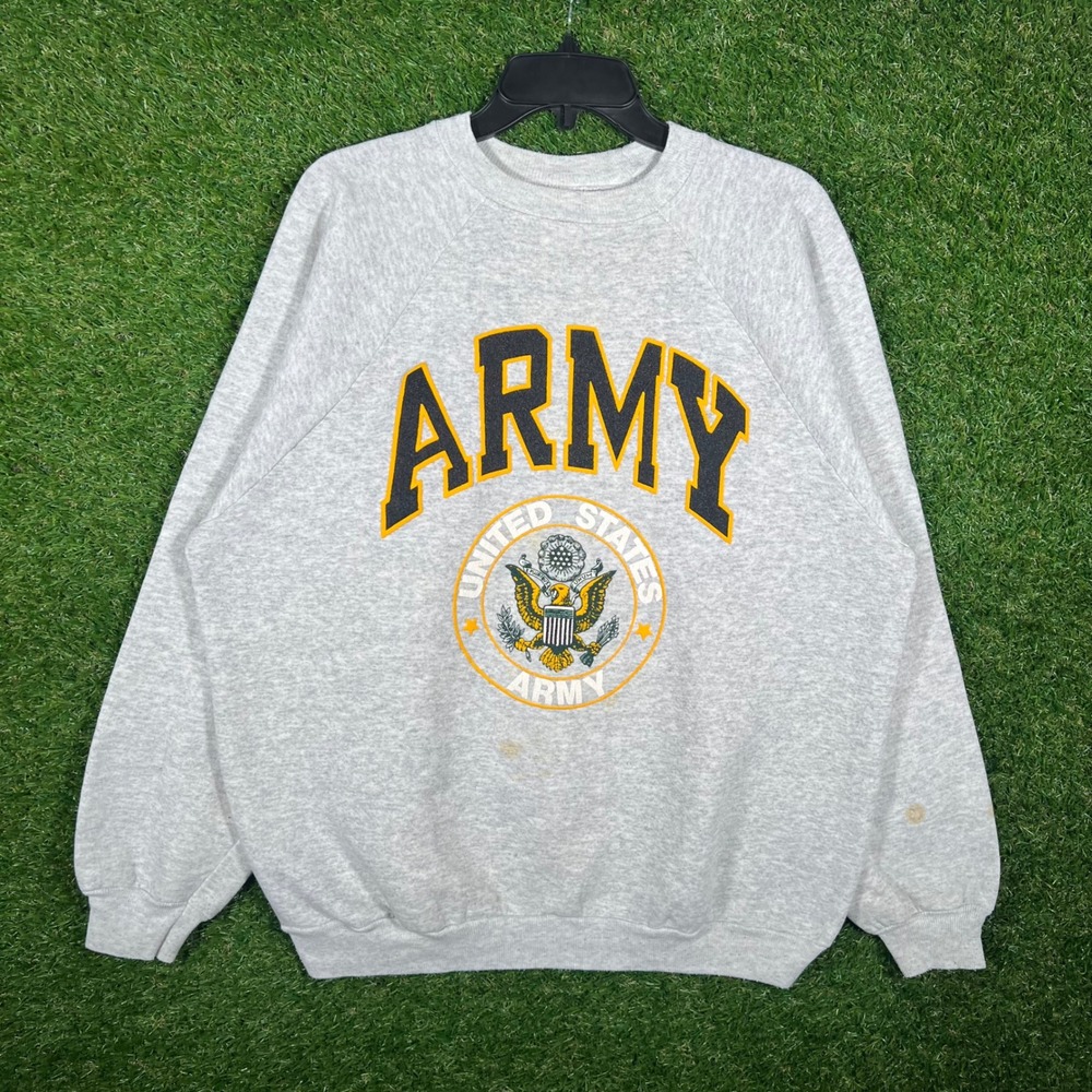 Vintage 90s Hanes US Army Sweatshirt Heather Gray XL Made in USA Raglan